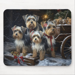 Biewer Terrier Schnee Schlitten Weihnachtsdekorati Mousepad