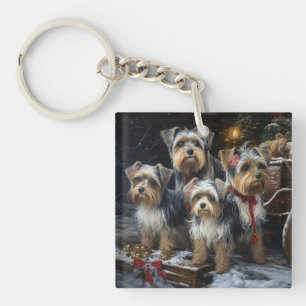 Biewer Terrier Schnee Schlitten Weihnachtsdekorati Schlüsselanhänger