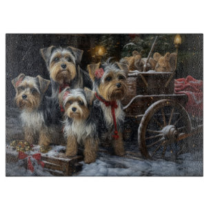 Biewer Terrier Schnee Schlitten Weihnachtsdekorati Schneidebrett