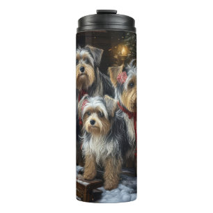 Biewer Terrier Schnee Schlitten Weihnachtsdekorati Thermosbecher