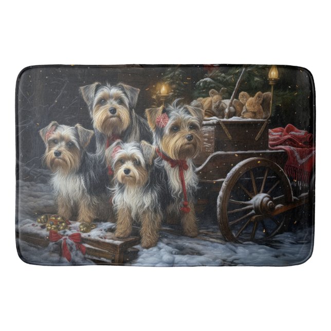 Biewer Terrier Snowy Sleigh Weihnachtsdekor Badematte (Vorderseite)