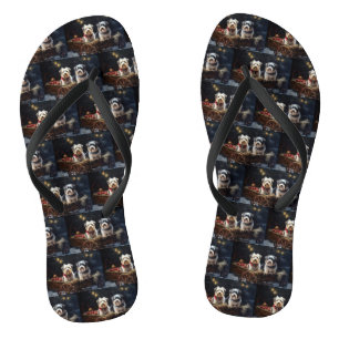 Biewer Terrier Snowy Sleigh Weihnachtsdekor Flip Flops