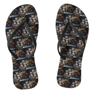 Biewer Terrier Snowy Sleigh Weihnachtsdekor Flip Flops