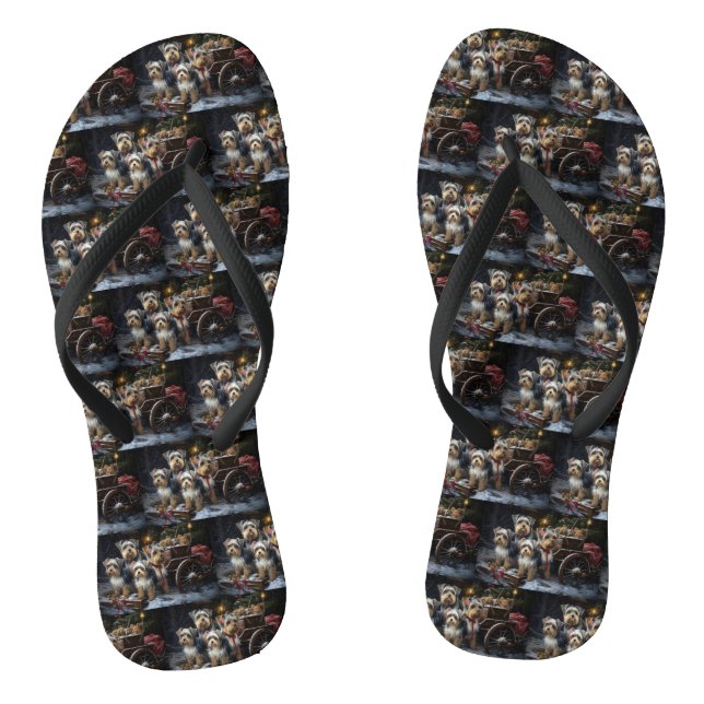 Biewer Terrier Snowy Sleigh Weihnachtsdekor Flip Flops (Fußbett)