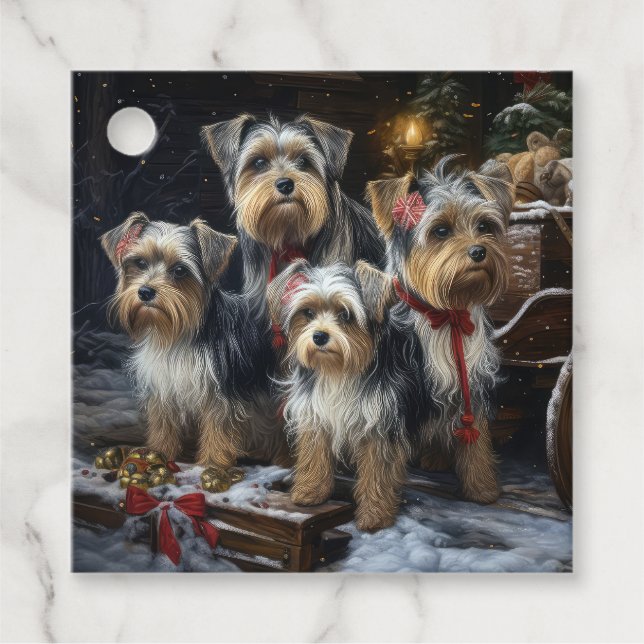 Biewer Terrier Snowy Sleigh Weihnachtsdekor Geschenkanhänger (Vorderseite)