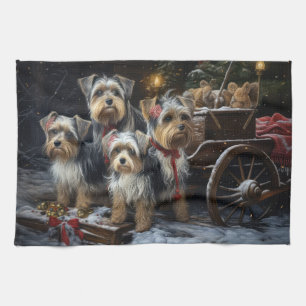 Biewer Terrier Snowy Sleigh Weihnachtsdekor Geschirrtuch