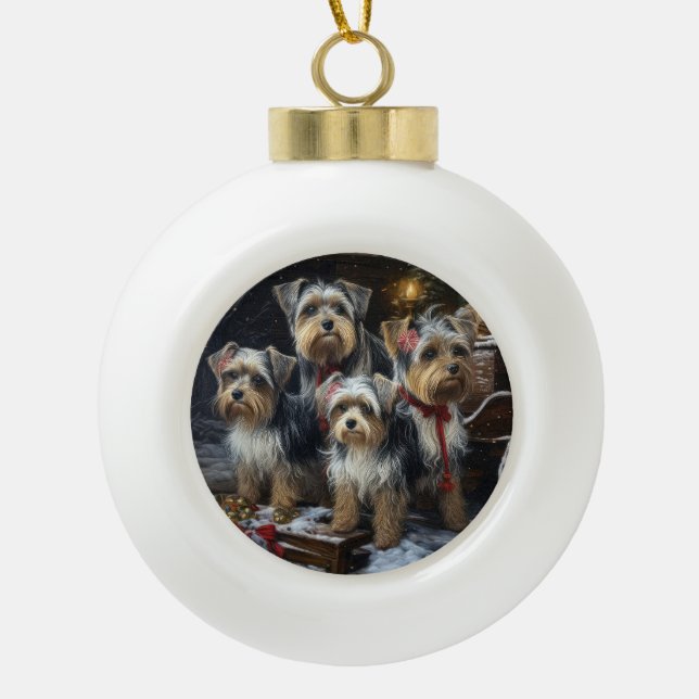 Biewer Terrier Snowy Sleigh Weihnachtsdekor Keramik Kugel-Ornament (Vorderseite)