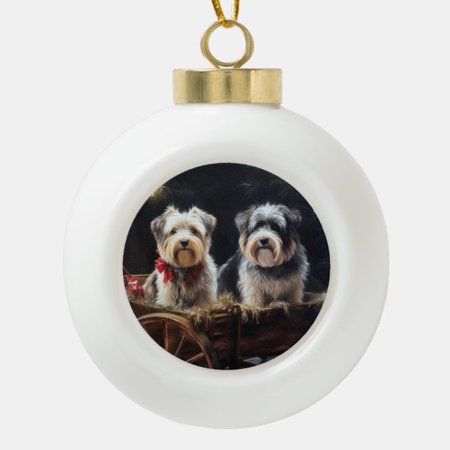Biewer Terrier Snowy Sleigh Weihnachtsdekor Keramik Kugel-Ornament (Vorderseite)