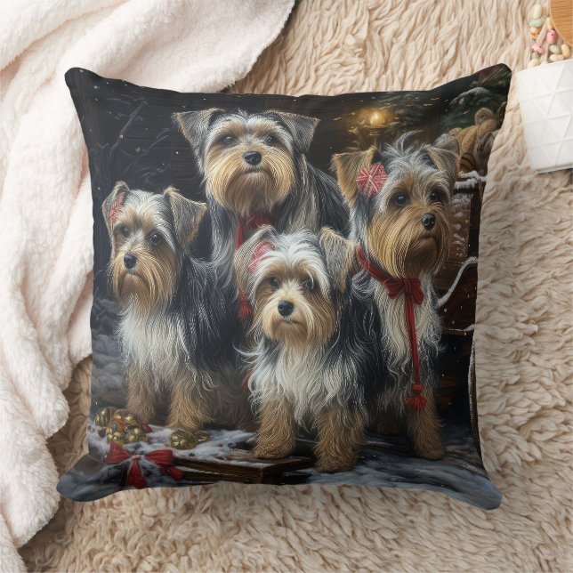 Biewer Terrier Snowy Sleigh Weihnachtsdekor Kissen (Decke)