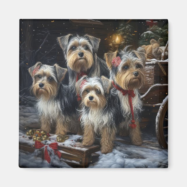 Biewer Terrier Snowy Sleigh Weihnachtsdekor Magnet (Vorne)