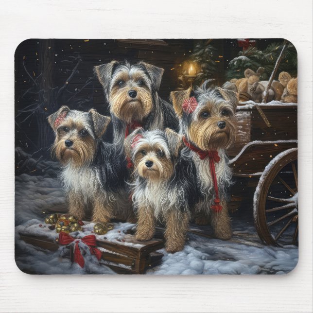 Biewer Terrier Snowy Sleigh Weihnachtsdekor Mousepad (Vorne)