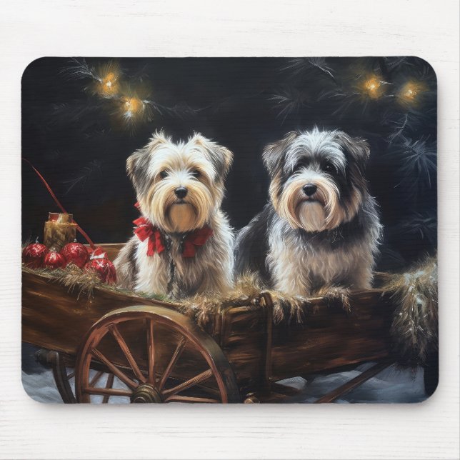 Biewer Terrier Snowy Sleigh Weihnachtsdekor Mousepad (Vorne)