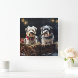 Biewer Terrier Snowy Sleigh Weihnachtsdekor Quadratische Wanduhr