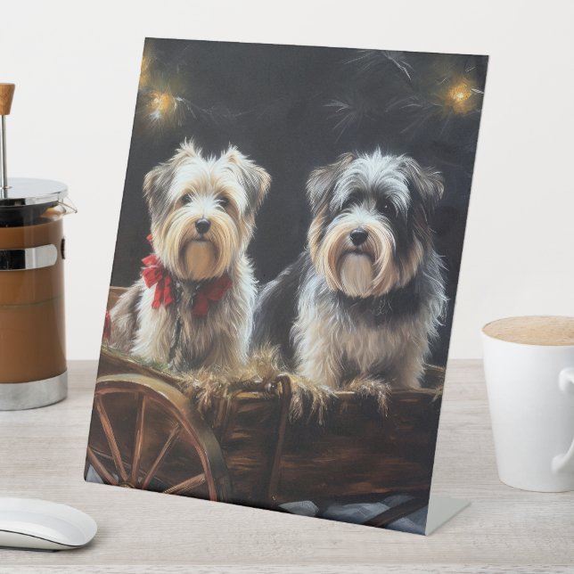 Biewer Terrier Snowy Sleigh Weihnachtsdekor Sockelschild (In Situ)