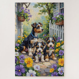 Biewer Terrier Stiefmütterchen-Gartenkunst Puzzle