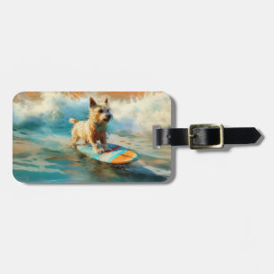 Biewer Terrier Strand Surfen Malerei  Gepäckanhänger