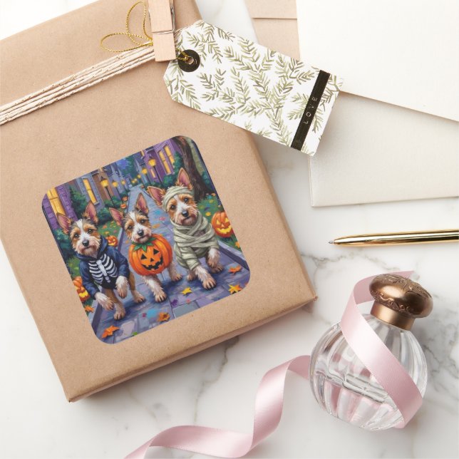 Biewer Terrier Trick-or-Treating Halloween-Kostüm Quadratischer Aufkleber (Schenken)