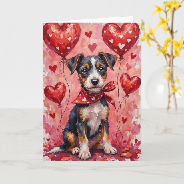 Biewer Terrier Valentine’s Day Dog with Hearts Red Karte (Gelbe Blume)