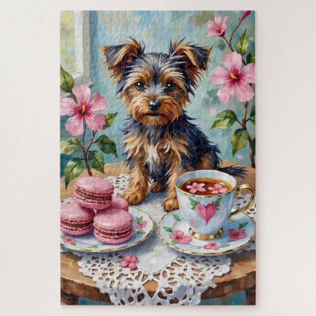 Biewer Terrier Valentine's Day Heart Tea Party Puzzle (Vertikal)
