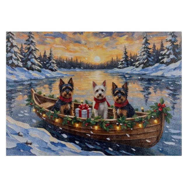 Biewer Terrier Weihnachtsboot Urlaub Schneidebrett (Vorderseite)