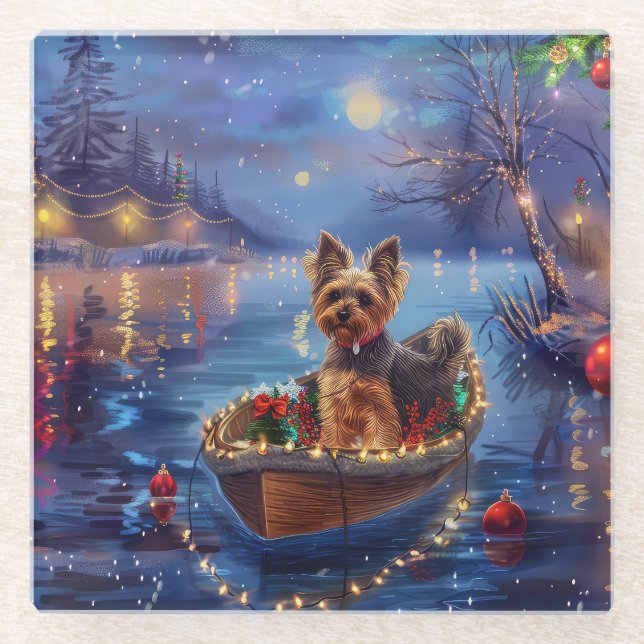 Biewer Terrier Weihnachtsfeiertage Glasuntersetzer (Vorderseite)