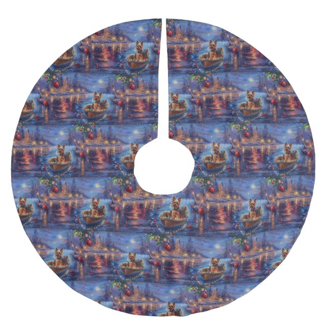 Biewer Terrier Weihnachtsfeiertage Polyester Weihnachtsbaumdecke (Vorderseite)