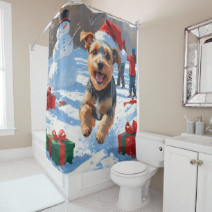 Biewer Terrier Weihnachtsfest Schnee Szene Duschvorhang