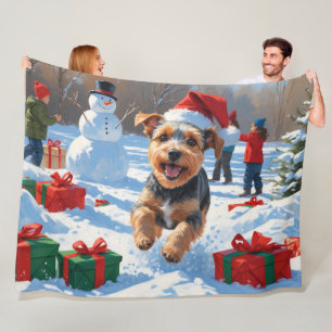 Biewer Terrier Weihnachtsfest Schnee Szene  Fleecedecke
