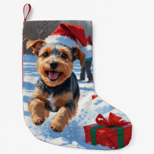 Biewer Terrier Weihnachtsfest Schnee Szene Kleiner Weihnachtsstrumpf