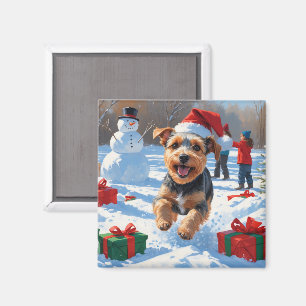 Biewer Terrier Weihnachtsfest Schnee Szene Magnet