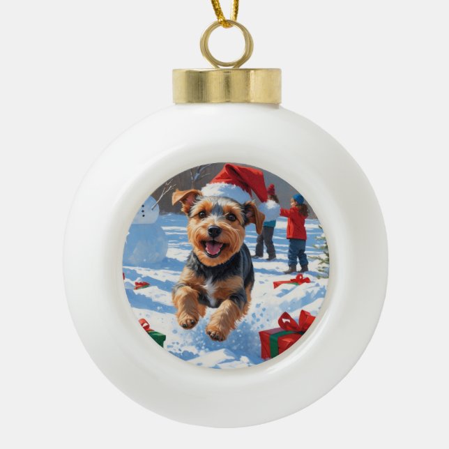 Biewer Terrier Weihnachtsfest-Schneeszene Keramik Kugel-Ornament (Vorderseite)