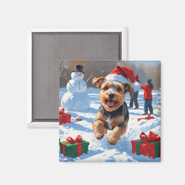 Biewer Terrier Weihnachtsfest-Schneeszene Magnet (Vorderseite/Rückseite)