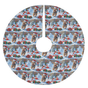 Biewer Terrier Weihnachtsfest-Schneeszene Polyester Weihnachtsbaumdecke