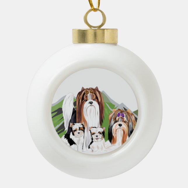 Biewer Terrier Weihnachtsschmuck Keramik Kugel-Ornament (Vorderseite)