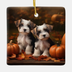 Biewer Terrier Welpe Herbstfreude Kürbis Keramikornament