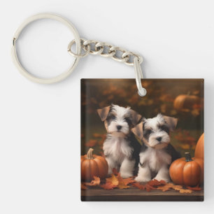 Biewer Terrier Welpe Herbstfreude Kürbis Schlüsselanhänger