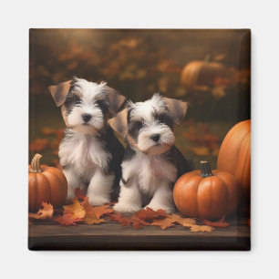 Biewer Terrier Welpe Herbstvergnügen Kürbis Magnet