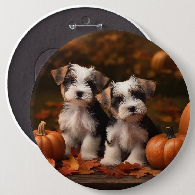 Biewer Terrier Welppy Autumn Delight Pumpkin Button (Vorne & Hinten)