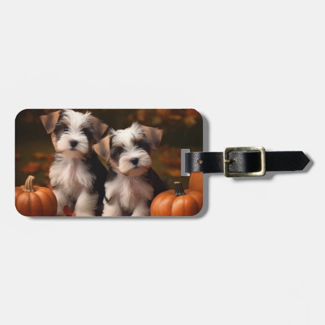 Biewer Terrier Welppy Autumn Delight Pumpkin Gepäckanhänger (Vorderseite horizontal)