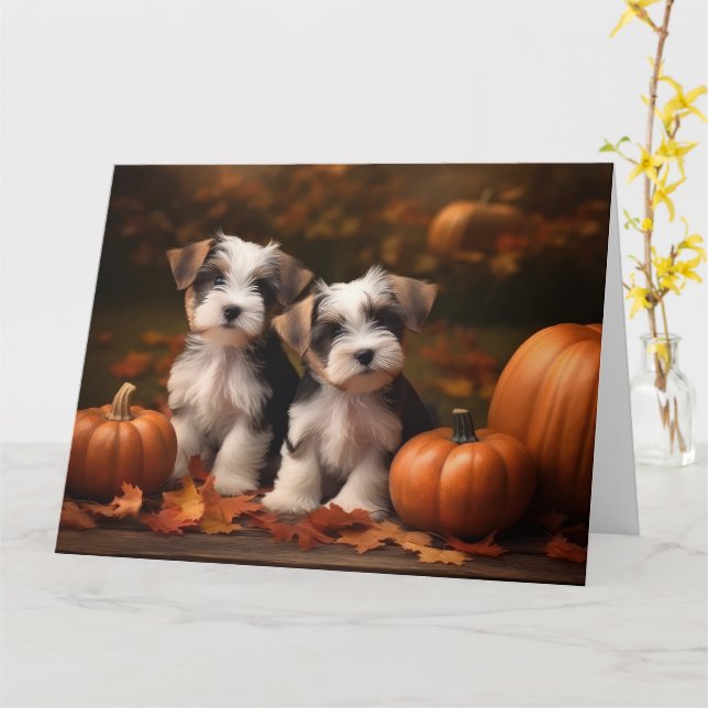 Biewer Terrier Welppy Autumn Delight Pumpkin Karte (Gelbe Blume)