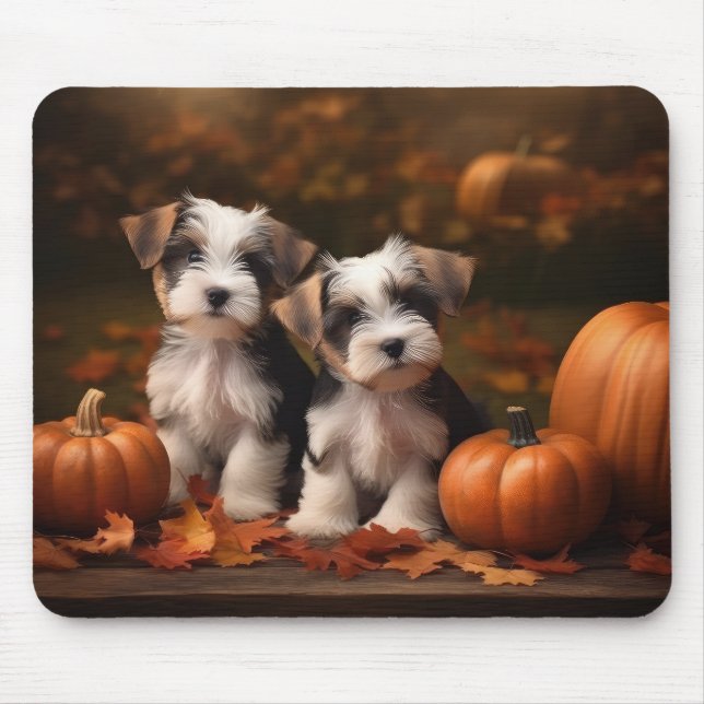 Biewer Terrier Welppy Autumn Delight Pumpkin Mousepad (Vorne)