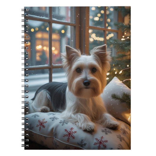 Biewer Terrier With Christmas Lights Holiday Notizblock (Vorderseite)