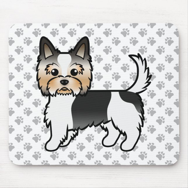 Biewer Terrier / Yorkie Niedlich Cartoon Dog & Paw Mousepad (Vorne)