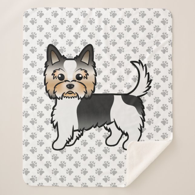 Biewer Terrier Yorkie Niedlich Cartoon Dog & Paws Sherpadecke (Vorderseite)