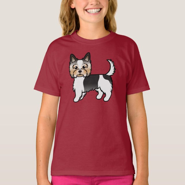 Biewer Terrier Yorkshire Terrier Niedlich Cartoon  T-Shirt (Vorderseite)