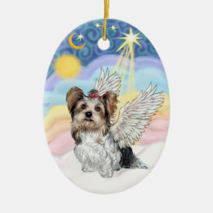 Biewer Yorkie Engel - Wolken #3 Keramik Ornament