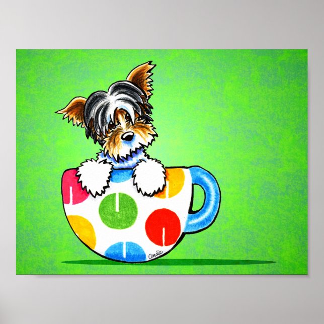 Biewer Yorkie Polka Dot Cup Green Poster (Vorne)