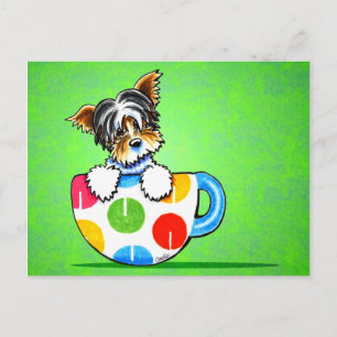 Biewer Yorkie Polka Dot Cup Green Postkarte