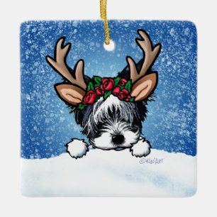 Biewer Yorkie Reindeer Keramik Ornament