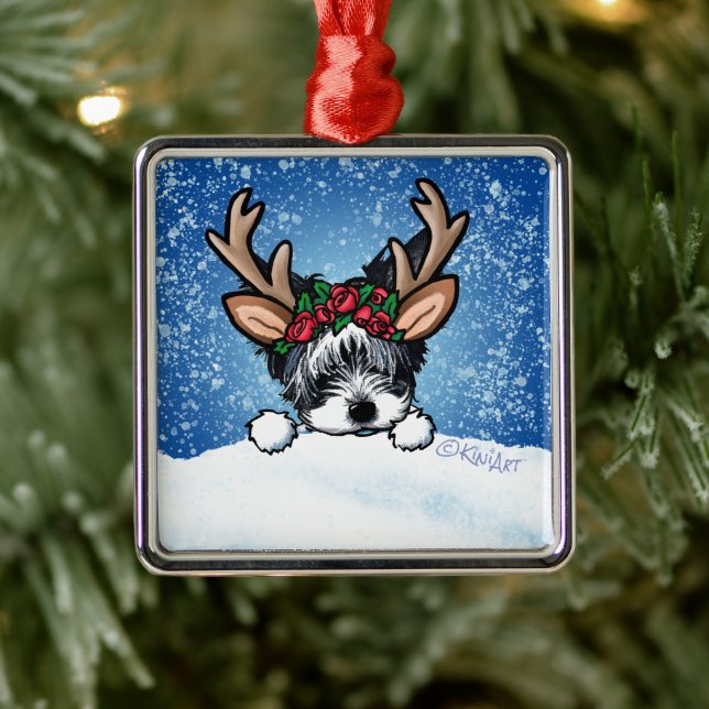 Biewer Yorkie Reindeer Metal Ornament (Baum)